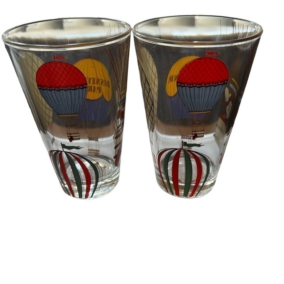 FLARED GLASS MICKEY DISNEYLAND PARIS RETRO HOT AIR BALLOON cups set of TWO - Picture 5 of 7